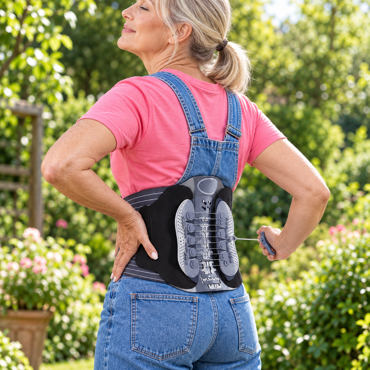 Adjustable Lumbar Support Back Brace with Pulley System – 360° Lower Back Support