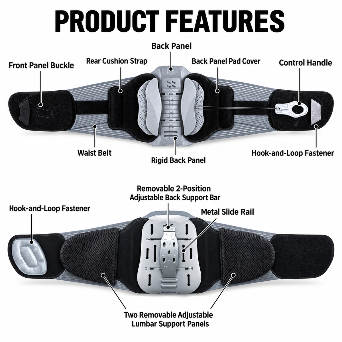 Adjustable Lumbar Support Back Brace with Pulley System – 360° Lower Back Support